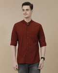 Cartivo™ Men's Maroon Mandarin Collar Casual Shirt | Premium Solid Full Sleeve Cotton Blend Shirt