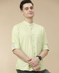 Cartivo™ Men's Pistachio Green Mandarin Collar Casual Shirt | Premium Solid Full Sleeve Cotton Blend Shirt