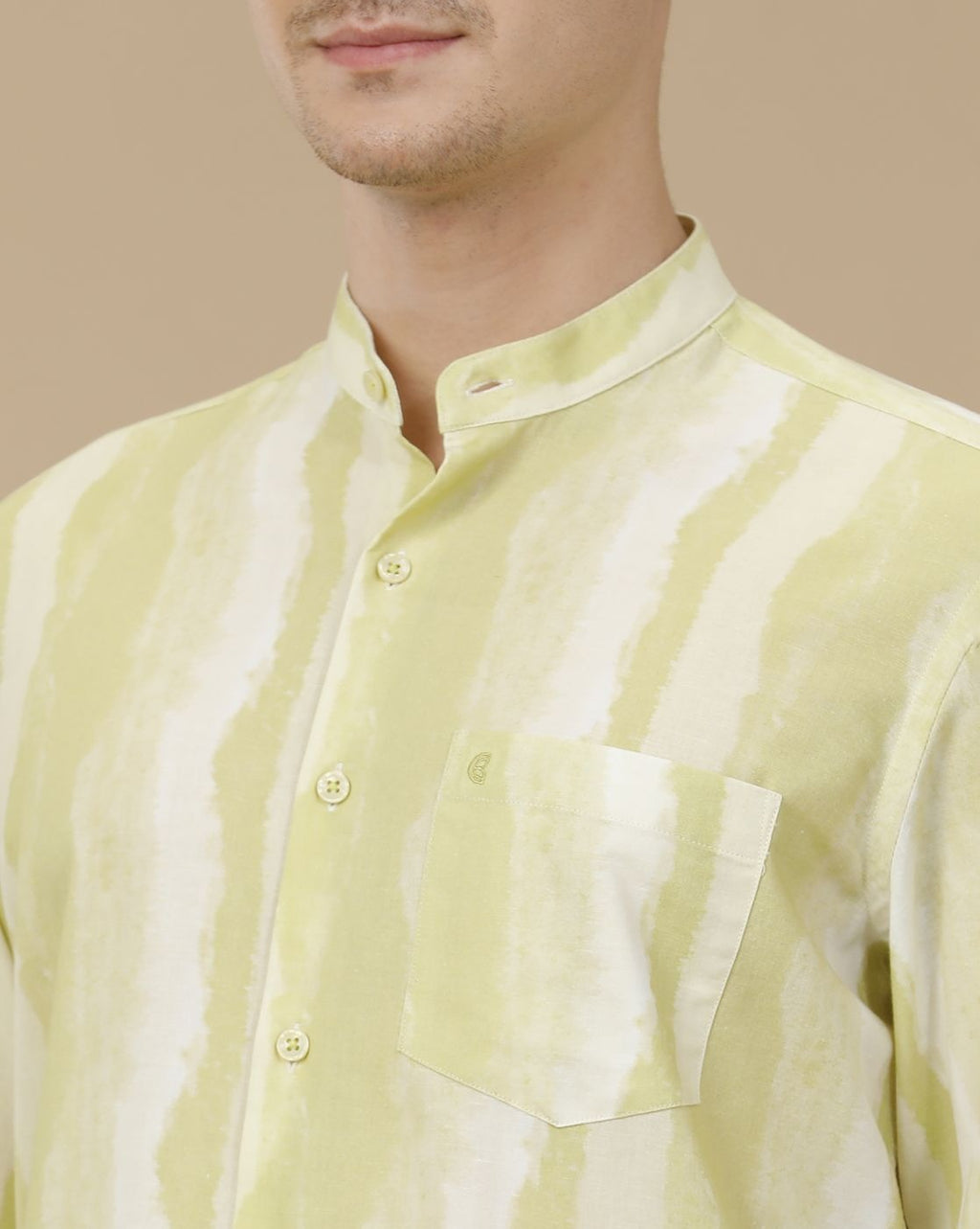 Cartivo™ Men's Pistachio Green Tie-Dye Mandarin Collar Casual Shirt | Premium Printed Full Sleeve Cotton Blend Regular Fit Shirt