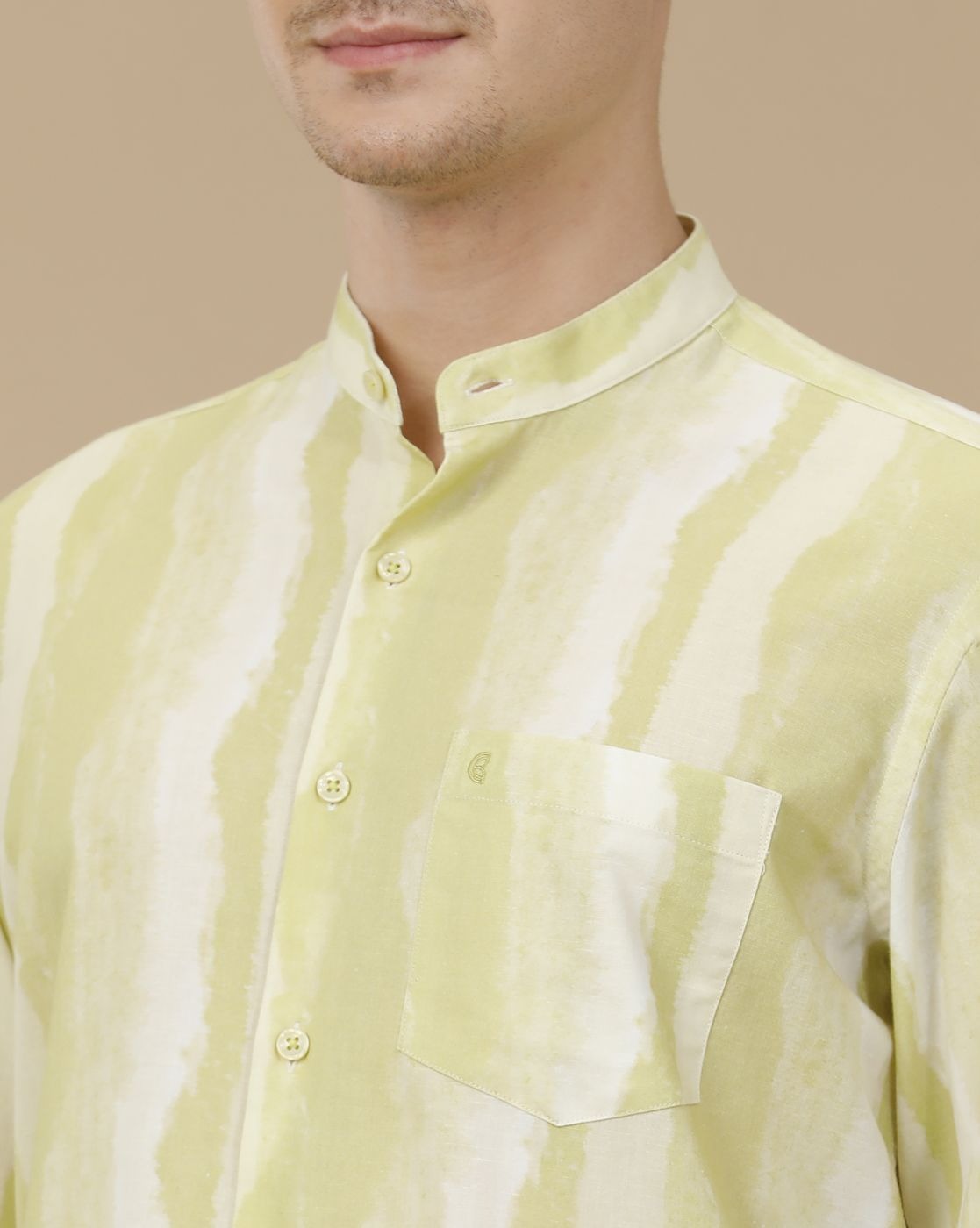 Cartivo™ Men's Pistachio Green Tie-Dye Mandarin Collar Casual Shirt | Premium Printed Full Sleeve Cotton Blend Regular Fit Shirt