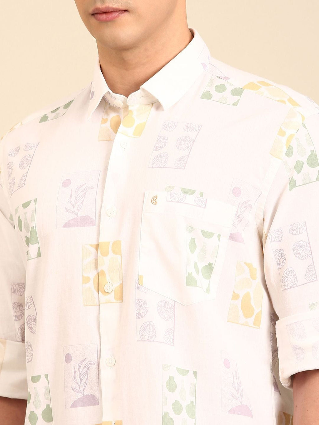 Cartivo™ Men's White Abstract Printed Casual Shirt | Premium Full Sleeve Regular Fit Cotton Blend Shirt