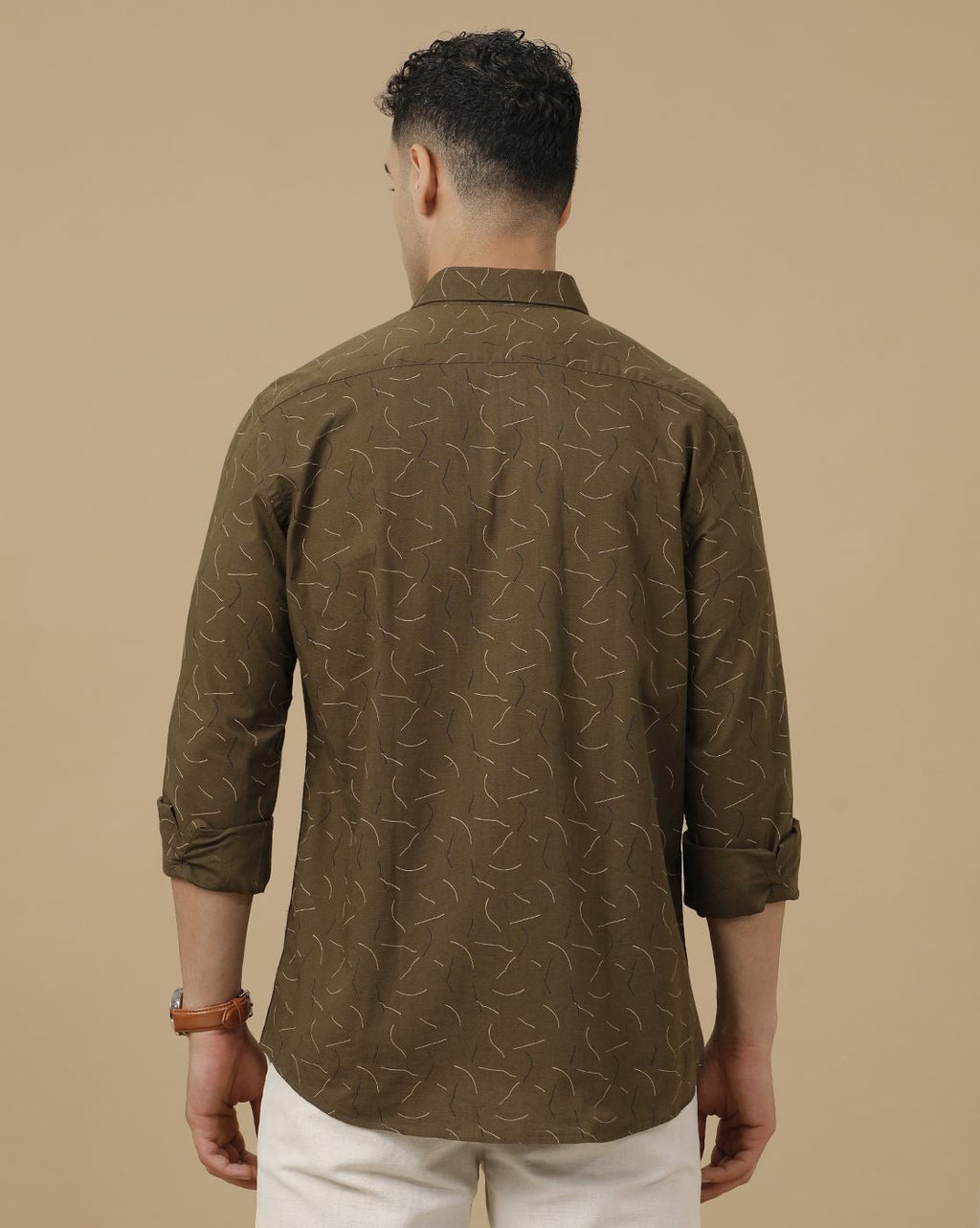 Cartivo™ Men's Olive Green Printed Casual Shirt | Premium Full Sleeve Regular Fit Cotton Blend Shirt