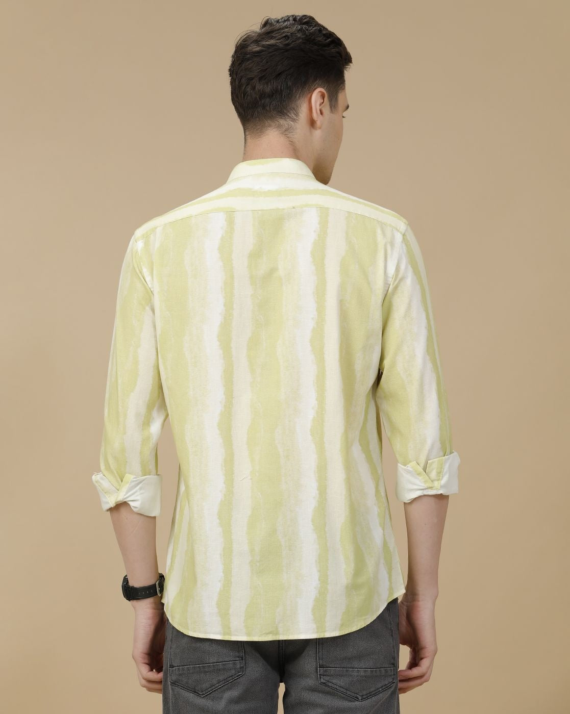 Cartivo™ Men's Pistachio Green Tie-Dye Mandarin Collar Casual Shirt | Premium Printed Full Sleeve Cotton Blend Regular Fit Shirt