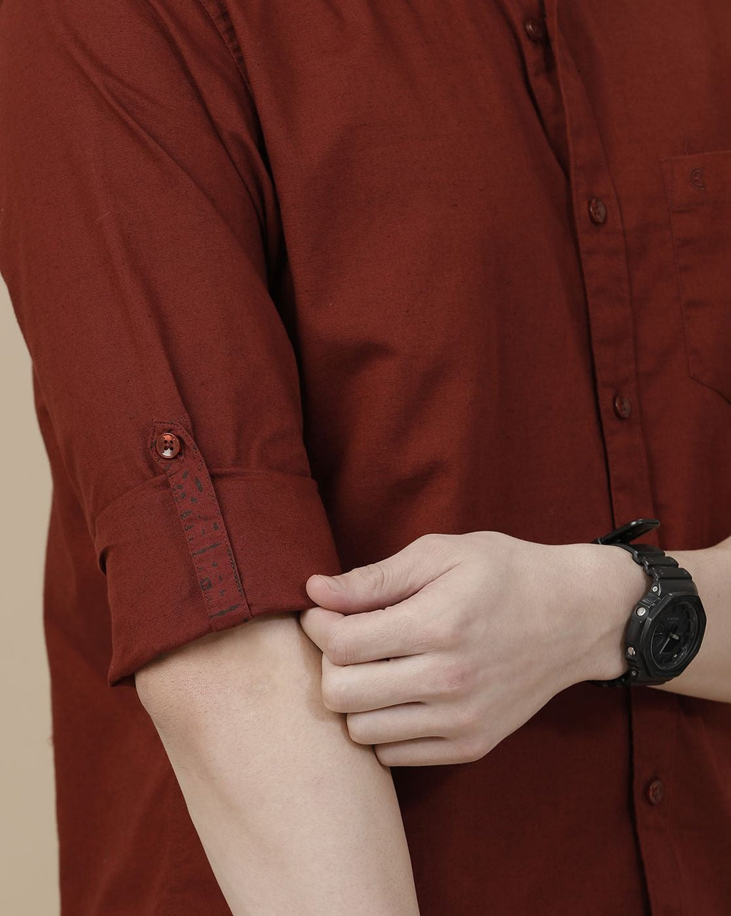 Cartivo™ Men's Maroon Mandarin Collar Casual Shirt | Premium Solid Full Sleeve Cotton Blend Shirt