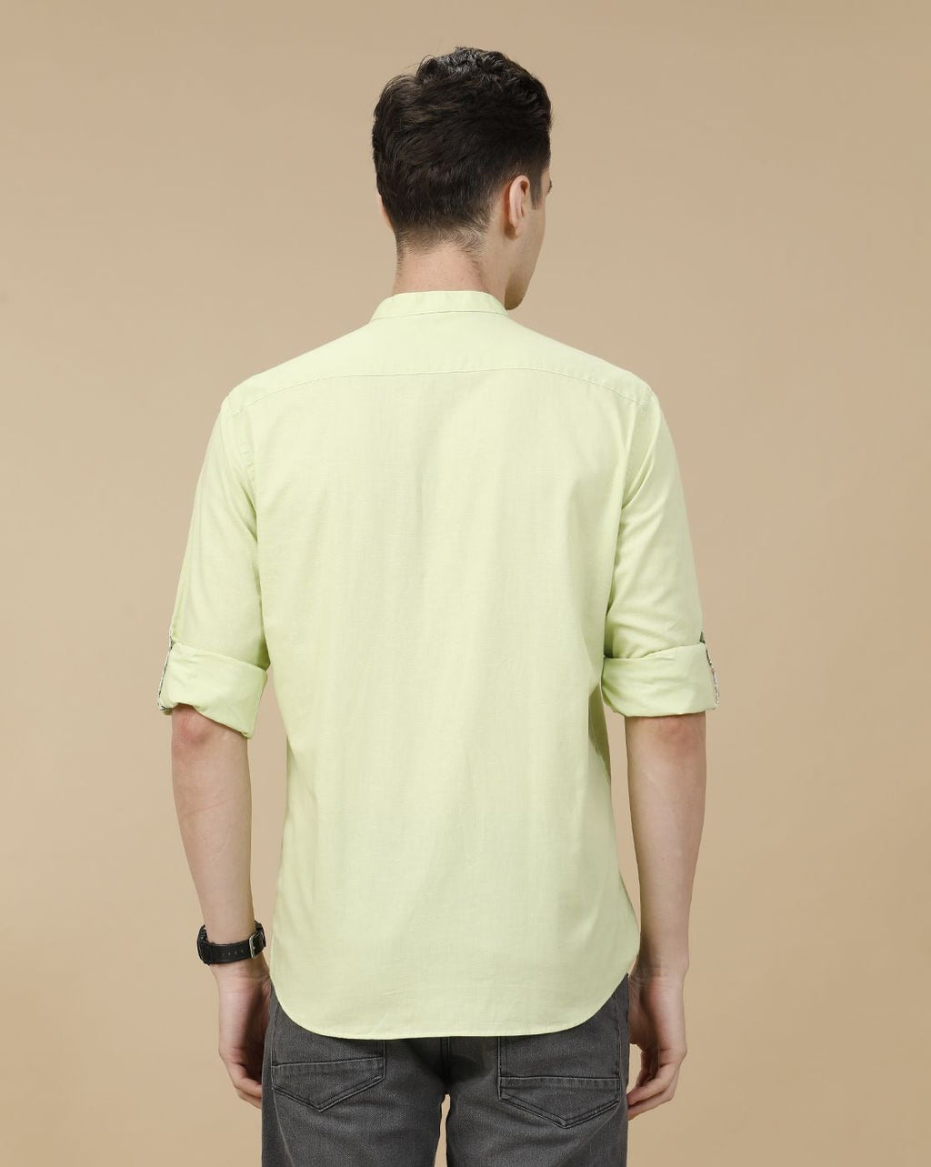 Cartivo™ Men's Pistachio Green Mandarin Collar Casual Shirt | Premium Solid Full Sleeve Cotton Blend Shirt