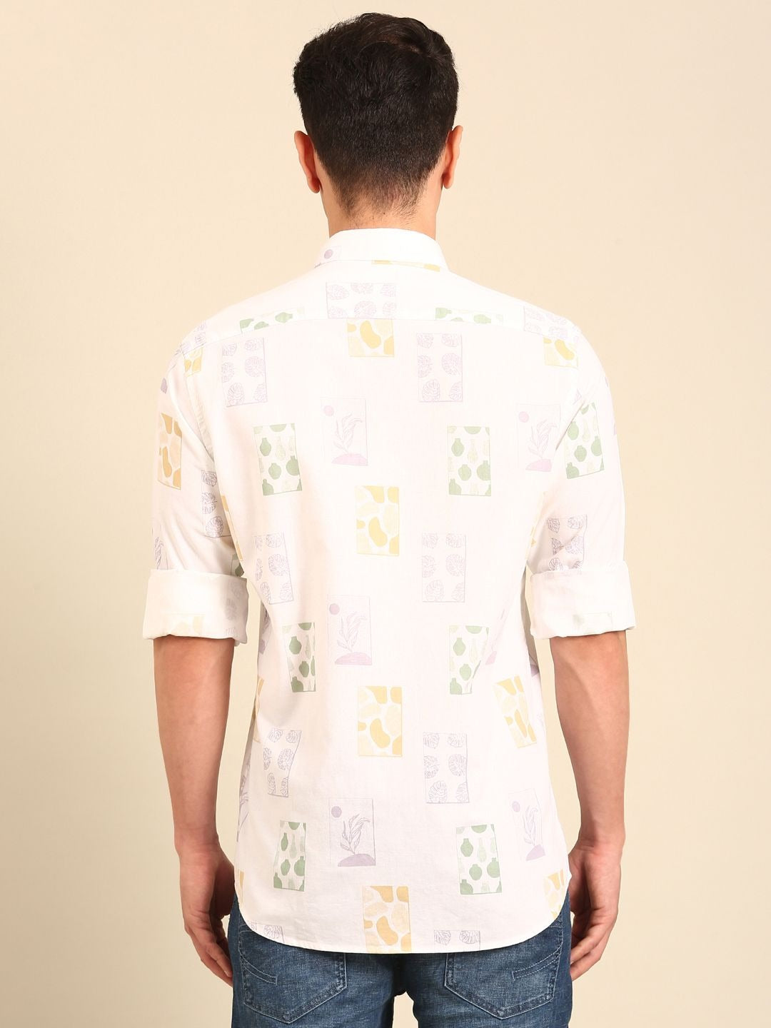 Cartivo™ Men's White Abstract Printed Casual Shirt | Premium Full Sleeve Regular Fit Cotton Blend Shirt